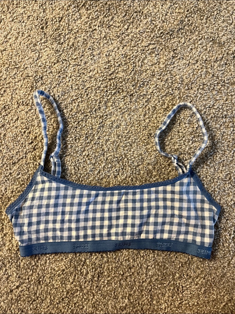 SKIMS Blue Gingham Lace-Trim Bralette - Picture 3 of 4
